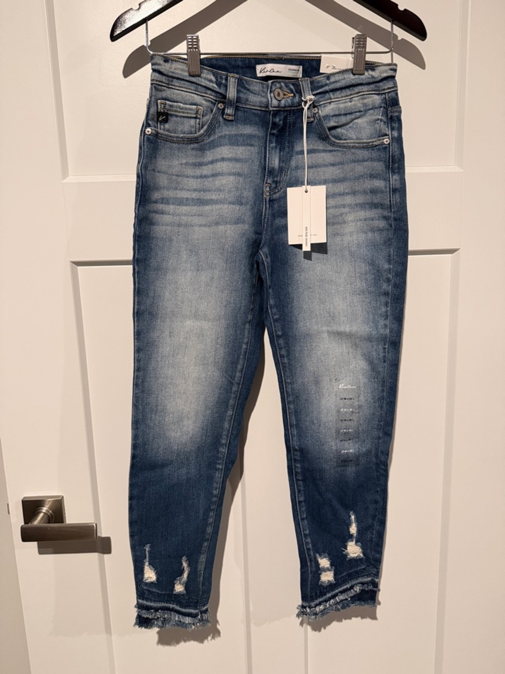 KanCan Distressed Cropped Jeans - Medium Blue Wash